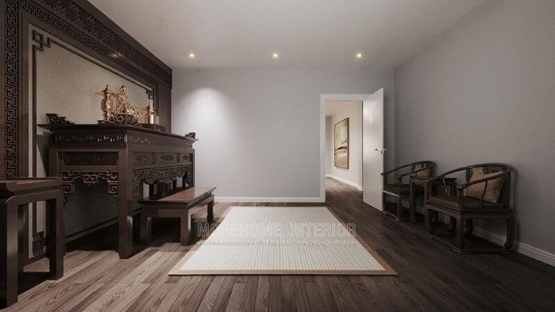 Mẫu bàn thờ gỗ tự nhiên cao cấp được thiết kế chạm khắc tỉ mỉ tại biệt thự Louis City