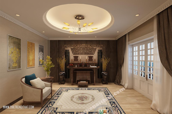 Vách CNC trong không gian phòng thờ